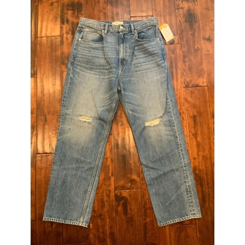 Slvrlake Medium Wash Dakota Relaxed Straight Leg Distressed Blue Jeans, Size 32